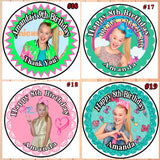 JoJo Siwa Birthday Round Stickers Printed 1 Sheet Cup Cake Toppers Favor Stickers Personalized Custom Made