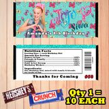 JoJo Siwa Printed Birthday Candy Bar Wrappers 10 ea Personalized Custom Made