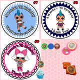 LOL Surprise Doll Birthday Round Stickers Printed 1 Sheet Cup Cake Toppers Favor Stickers Personalized Custom Made