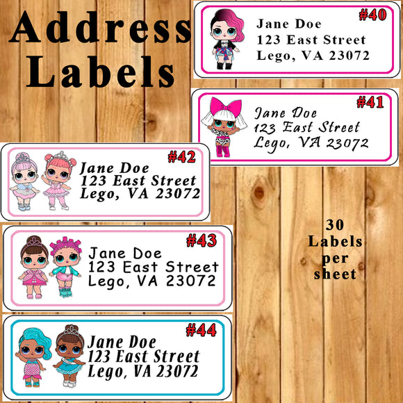 LOL Surprise Doll Printed Birthday Stickers Water Bottle Address Popcorn Favor Labels Personalized Custom Made