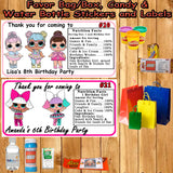 LOL Surprise Doll Printed Birthday Stickers Water Bottle Address Popcorn Favor Labels Personalized Custom Made