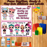 LOL Surprise Doll Printed Birthday Stickers Water Bottle Address Popcorn Favor Labels Personalized Custom Made