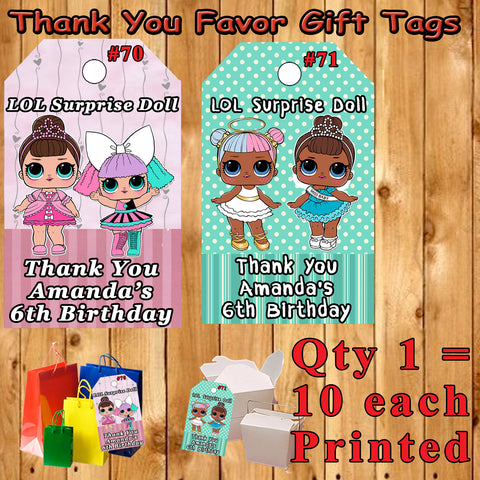 LOL Surprise Doll Printed Favor Thank You Gift Tags 10 ea Personalized Custom Made