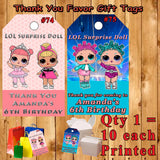 LOL Surprise Doll Printed Favor Thank You Gift Tags 10 ea Personalized Custom Made