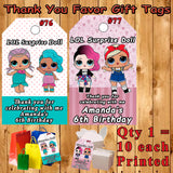 LOL Surprise Doll Printed Favor Thank You Gift Tags 10 ea Personalized Custom Made