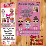 LOL Surprise Doll Birthday Invitations 10 each Printed Personalized with Envelopes Custom Made