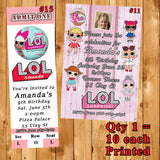 LOL Surprise Doll Birthday Invitations 10 each Printed Personalized with Envelopes Custom Made