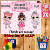 LOL Surprise Doll Printed Birthday Stickers Water Bottle Address Popcorn Favor Labels Personalized Custom Made