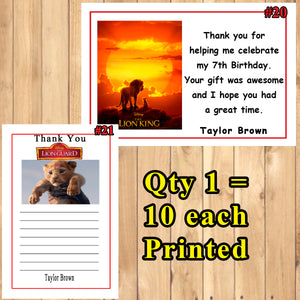 Lion King Birthday Thank You Cards 10 each With or Without Env Personalized Custom Made