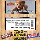Lion King Printed Birthday Candy Bar Wrappers 10 ea Personalized Custom Made