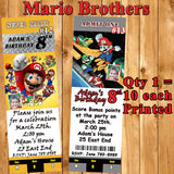 Super Smash Mario Brothers Birthday Invitations 10 each Printed Personalized with Envelopes Custom Made