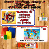 Super Smash Mario Brothers Printed Birthday Stickers Water Bottle Address Favor Labels Personalized Custom Made
