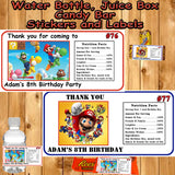Super Smash Mario Brothers Printed Birthday Stickers Water Bottle Address Favor Labels Personalized Custom Made