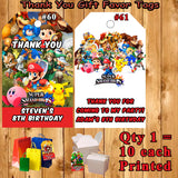 Super Smash Mario Brothers Birthday Favor Thank You Gift Tags 10 ea Personalized Custom Made