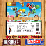 Super Smash Mario Brothers Printed Birthday Candy Bar Wrappers 10 ea Personalized Custom Made