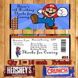Super Smash Mario Brothers Printed Birthday Candy Bar Wrappers 10 ea Personalized Custom Made