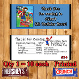 Super Smash Mario Brothers Printed Birthday Candy Bar Wrappers 10 ea Personalized Custom Made