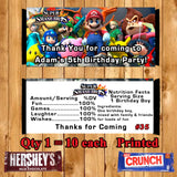 Super Smash Mario Brothers Printed Birthday Candy Bar Wrappers 10 ea Personalized Custom Made