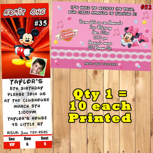 Mickey Mouse & Minnie Mouse Birthday Invitations Printed 10 ea with Env Personalized Custom Made