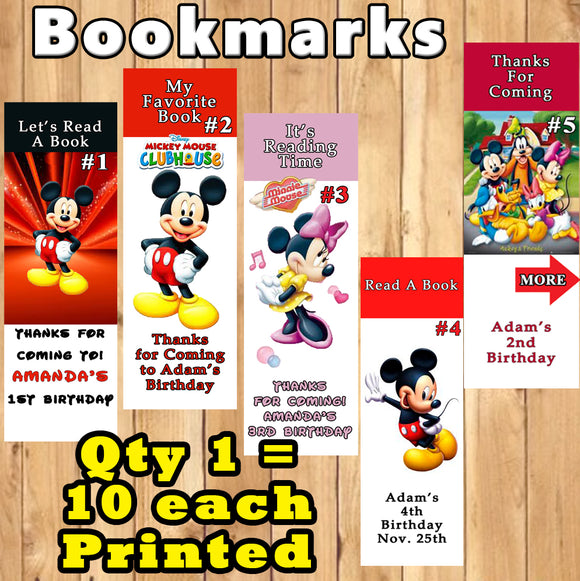 Mickey & Minnie Mouse Birthday Bookmarks Personalized Custom Made