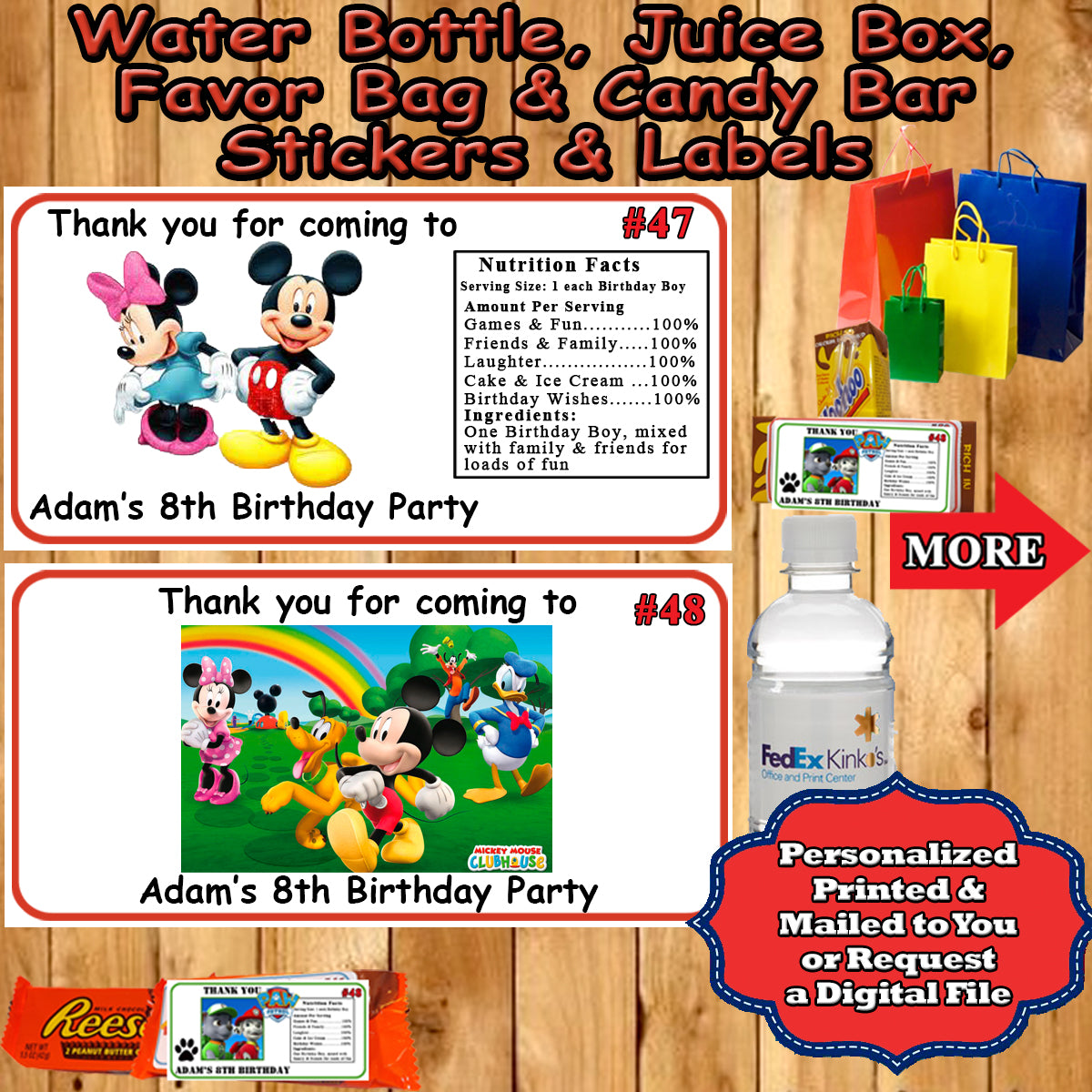 Mickey & Minnie Mouse Birthday Stickers Printed 1 Sheet Favor Stickers – Virginia Design Shop for Free Printable Mickey Mouse Water Bottle Labels