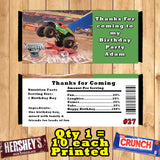 Monster Truck Monster Jam Printed Birthday Candy Bar Wrappers 10 ea Personalized Custom Made