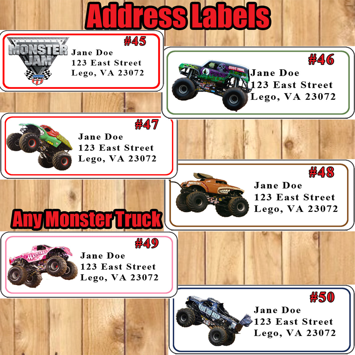 12 Monster Jam Trucks Birthday Party Baby Shower Water Bottle Stickers  Labels