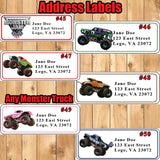 Monster Truck Jam Printed Birthday Stickers Water Bottle Address Popcorn Favor Labels Personalized Custom Made
