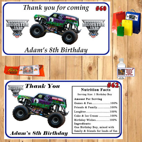 Monster Truck Jam Printed Birthday Stickers Water Bottle Address Popcorn Favor Labels Personalized Custom Made