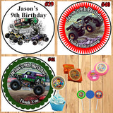 Monster Truck Monster Jam Birthday Round Stickers Printed 1 Sheet Cup Cake Toppers Favor Stickers Personalized Custom Made