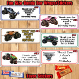 Monster Truck Jam Printed Birthday Stickers Water Bottle Address Popcorn Favor Labels Personalized Custom Made