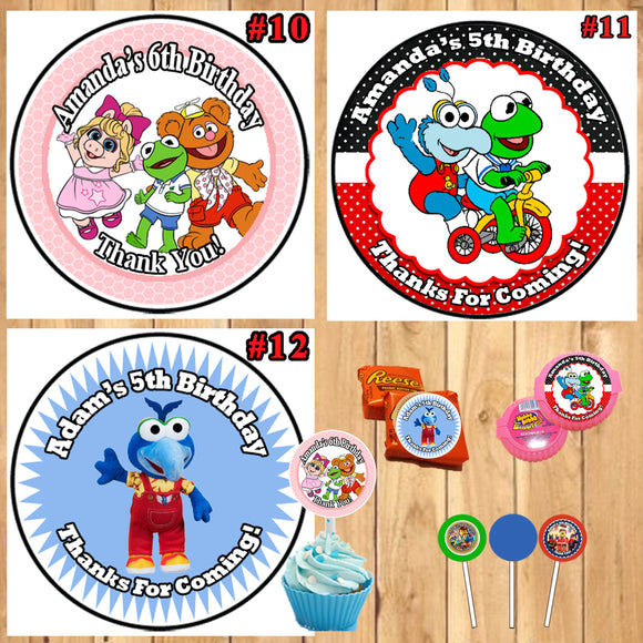 Muppet Babies Birthday Round Stickers Printed 1 Sheet Cup Cake Toppers Favor Stickers Personalized Custom Made