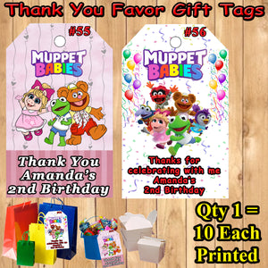 Muppet Babies Birthday Favor Thank You Gift Tags 10 ea Personalized Custom Made