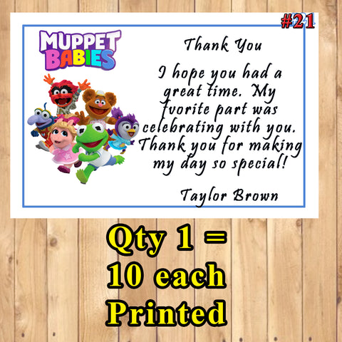 Muppet Babies Birthday Thank You Cards 10 each With or Without Env Personalized Custom Made