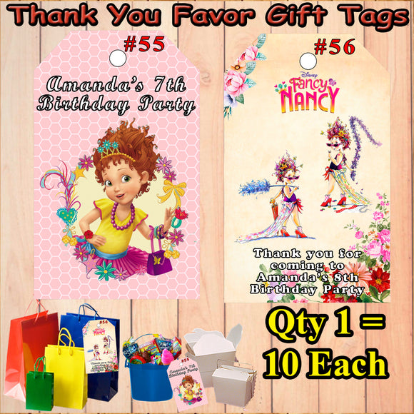 Fancy Nancy Dress Up Printed Birthday Favor Thank You Gift Tags 10 ea Personalized Custom Made