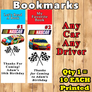 Nascar Birthday Bookmarks Favors Personalized Custom Made