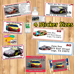 Nascar Printed Birthday Stickers Water Bottle Address Popcorn Favor Labels Personalized Custom Made