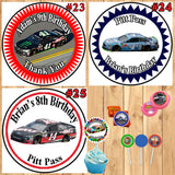 Nascar Birthday Stickers Printed 1 Sheet Cup Cake Toppers Favor Stickers Personalized Custom Made