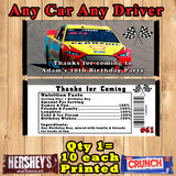 Nascar Printed Birthday Candy Bar Wrappers 10 ea Personalized Custom Made