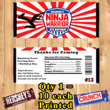 American Ninja Warrior Printed Birthday Candy Bar Wrappers 10 ea Personalized Custom Made