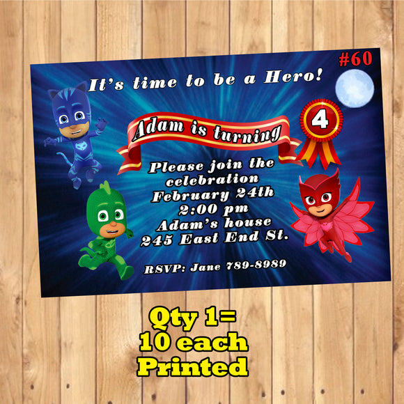 PJ Masks Birthday Invitations Printed 10 ea with Env Personalized Custom Made