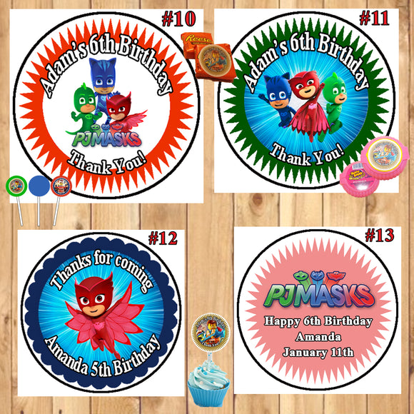 PJ Masks Birthday Round Stickers Printed 1 Sheet Cup Cake Toppers Favor Stickers Personalized Custom Made