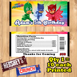 PJ Masks Printed Birthday Candy Bar Wrappers 10 ea Personalized Custom Made