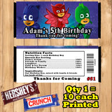PJ Masks Printed Birthday Candy Bar Wrappers 10 ea Personalized Custom Made