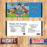 Paw Patrol Printed Birthday Candy Bar Wrappers 10 ea Personalized Custom Made