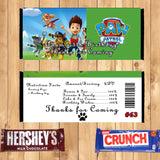 Paw Patrol Printed Birthday Candy Bar Wrappers 10 ea Personalized Custom Made