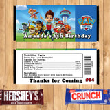 Paw Patrol Printed Birthday Candy Bar Wrappers 10 ea Personalized Custom Made