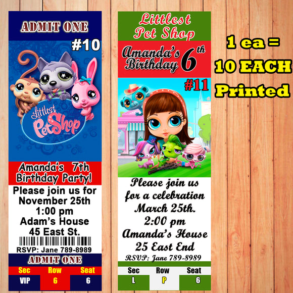Littlest Pet Shop Birthday Invitations 10 each Printed Personalized with Envelopes Custom Made