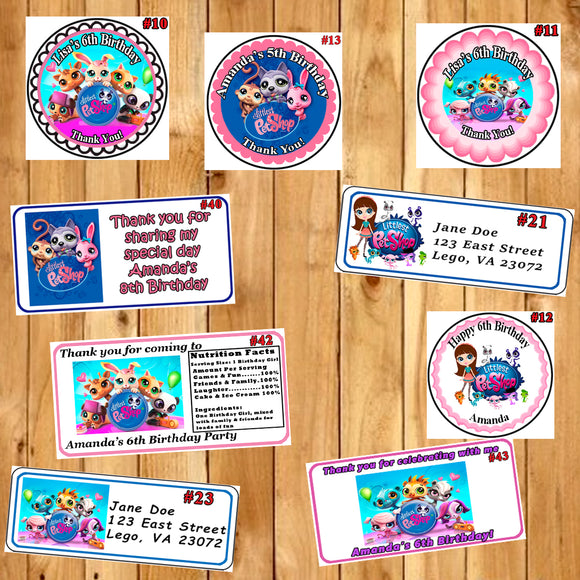 Littlest Pet Shop Birthday Round Stickers Printed 1 Sheet Cup Cake Toppers Favor Stickers Water Bottle Labels Personalized Custom Made