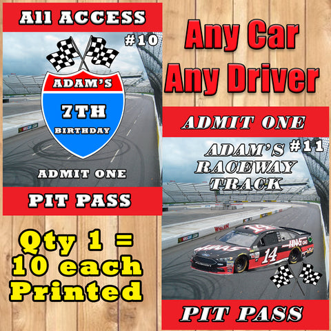Nascar Pit Pass Printed Favor Thank You Gift Tags 10 ea Personalized Custom Made